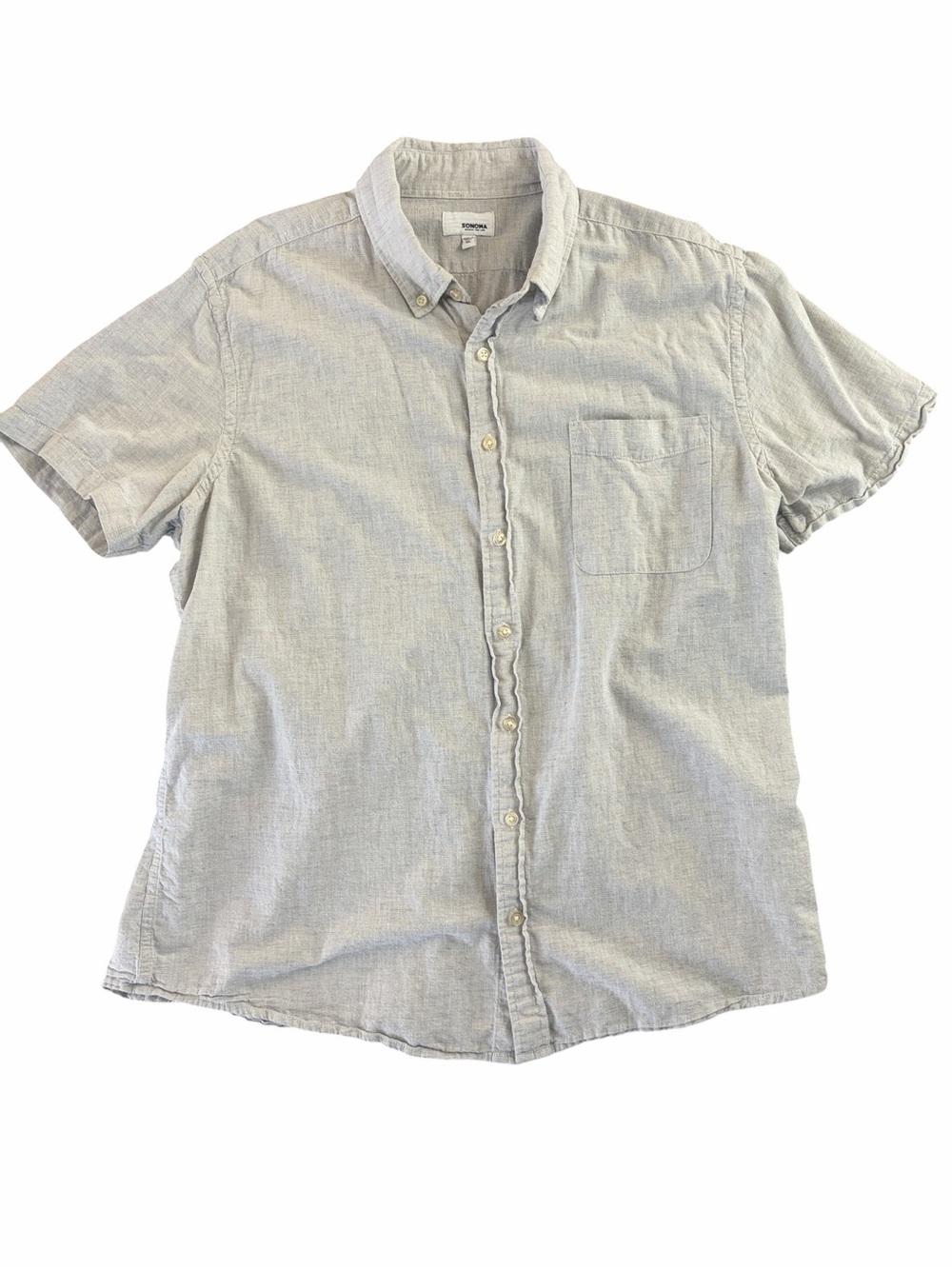 Sonoma Men’s Short Sleeve Button Up Shirt Size XL Cotton/Linen Blend Lightweight